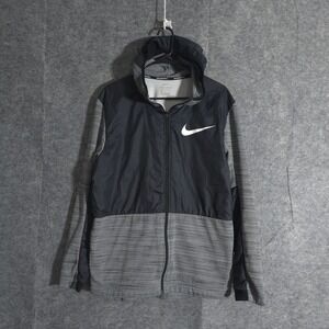 Nike Basketball Dri-FIT Full Zip Jacket Gray Black Mens Large Lightweight Swoosh